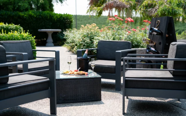 Treveri Cellars offers a comfortable outdoor seating area perfect for a summer tasting